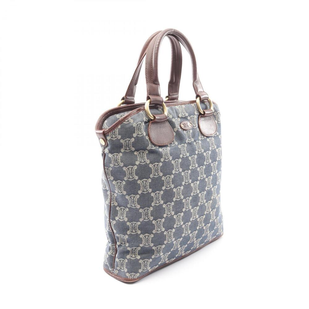 Celine Leather Macadam Paris Tote Blue Brown Denim Bag Blue Brown